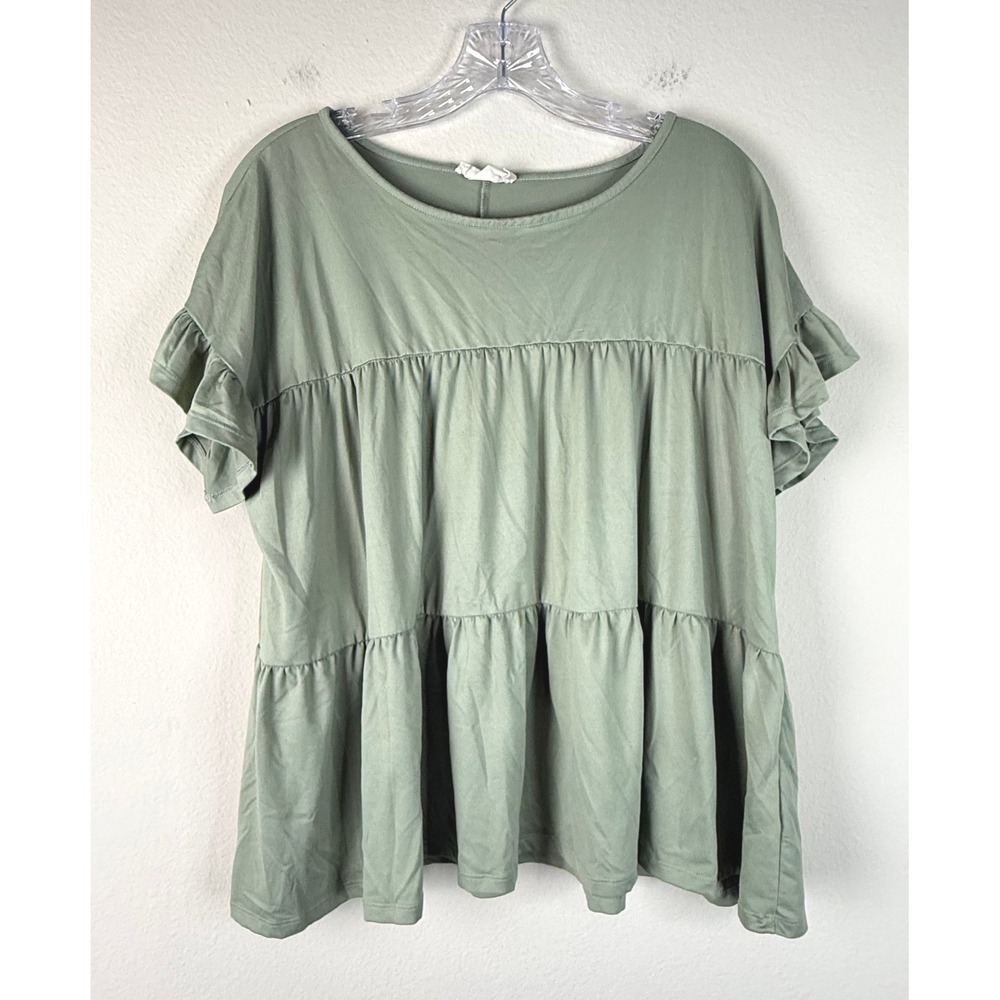 Ninexis Top Women XL Green Babydoll Tiered Ruffle Sleeve Blouse CWTTS237